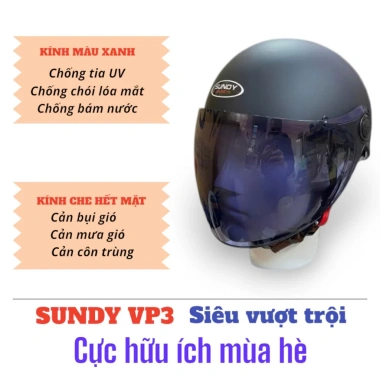 Mũ bảo hiểm nửa đầu SUNDY VP3 Kính màu đi trời nắng, Kính dài che hết mặt - Hàng cao cấp, giá ưu đãi 175k 2