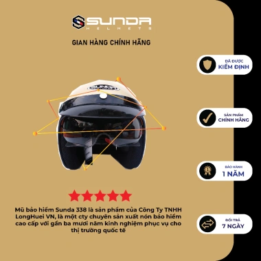 Mũ bảo hiểm phi công SUNDA 388 kính giấu - Giá giảm 609.000₫, chất lượng cao, an toàn tối đa 7