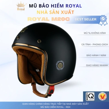 Mũ Bảo Hiểm Royal M20C 3/4 Chính Hãng - Hợp Nam Nữ, Giá Ưu Đãi 340.000đ