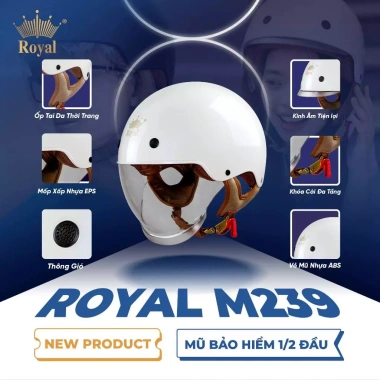 Mũ bảo hiểm Royal M239 kính âm nửa đầu, cỡ M-L-XL tặng mũ ko kính, giảm còn 530.000₫ 2