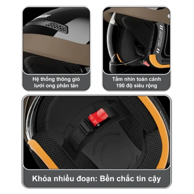 Mũ bảo hiểm unisex ga & xe máy, kính PC 3C, vỏ ABS thoáng khí, chống trầy xước - 297.000₫ 6
