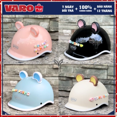 Mũ bảo hiểm VARO Cá Heo – Chuẩn Quatest, siêu nhẹ, 54‑59cm, tặng charm chữ & tai gấu