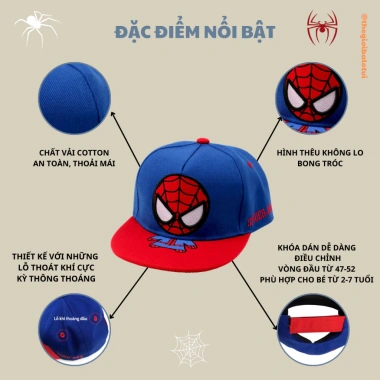 Mũ bé trai 1‑7 tuổi thêu Spider‑Man siêu nhân, mũ lưỡi trai đi học mầm non, mẫu giáo, đồ trẻ em – giảm giá 21% 2 Mũ bé trai 1‑7 tuổi thêu Spider‑Man siêu nhân, mũ lưỡi trai đi học mầm non, mẫu giáo, đồ trẻ em – giảm giá 21% 2