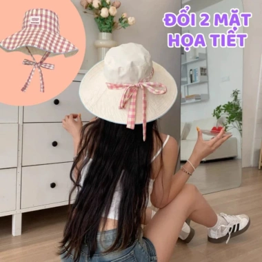 Mũ Bucket Caro 2 Mặt Dây Quai Nơ Nữ Chống Nắng Vành Rộng Giá 60k 3