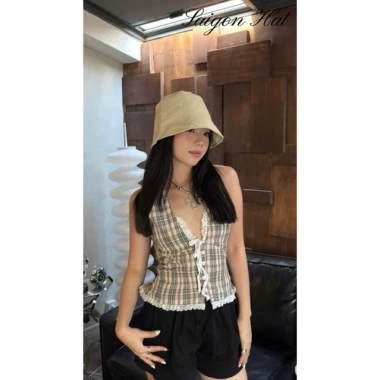 Mũ bucket nữ SAIGON HAT - Tai bèo, vành cụp, dây rút, dù cotton thoáng mát, phong cách Hàn Quốc, chỉ 155k 5
