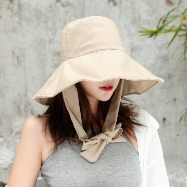 Mũ bucket nữ tai bèo rộng, vành che nắng, dây cột chất, mặt nạ cotton gập - 111.999₫