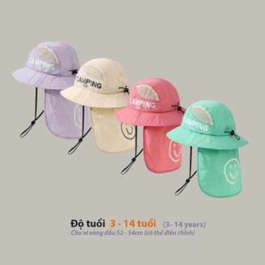 Mũ bucket trẻ em che cổ gáy, tai bèo vành rộng, chống UV, vải nhanh khô - 165k