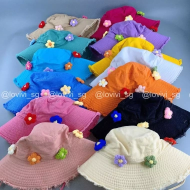 Mũ Bucket Tua Rua Xỏ Hạt, Charm Hoa Len, Nón Tai Bèo Viền Rách Hàn Quốc 67.5k 3