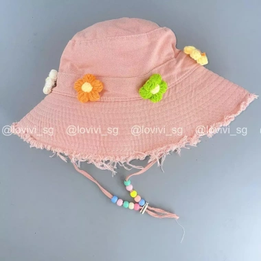 Mũ Bucket Tua Rua Xỏ Hạt, Charm Hoa Len, Nón Tai Bèo Viền Rách Hàn Quốc 67.5k 6