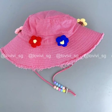 Mũ Bucket Tua Rua Xỏ Hạt, Charm Hoa Len, Nón Tai Bèo Viền Rách Hàn Quốc 67.5k 7