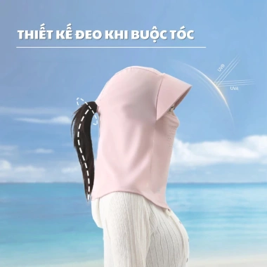 Mũ che nắng lụa băng thoáng khí trùm kín mặt, cổ choàng UV90+ giảm còn 21.500đ