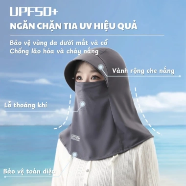 Mũ che nắng lụa băng thoáng khí trùm kín mặt, cổ choàng UV90+ giảm còn 21.500đ