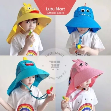 Mũ Chống Nắng Bé Tai Bèo Rộng Vành + Còi Chống Lạc, Lưới Thoáng Khí - 54.000đ