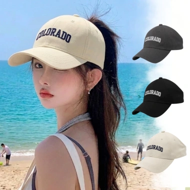 Mũ chống nắng nửa đầu Hàn Quốc, lưỡi trai thêu Ngựa kaki, vành rộng, quai điều chỉnh - 50.996₫