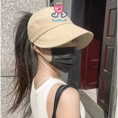 Mũ chống nắng nửa đầu Hàn Quốc màu hồng, vành rộng, móc đeo khẩu trang, buộc tóc đuôi ngựa - 29.690đ 8