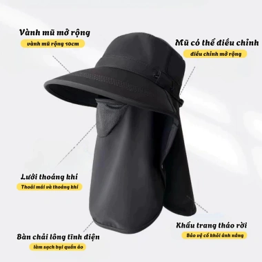 Mũ Chống Nắng UV 99% + Khẩu Trang Che Cổ Tháo Rời, Thoáng Khí, Chống Bụi - Giá 47.5k 9