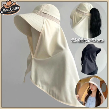 Mũ Chống Nắng Vành Rộng Khăn Choàng UV Bảo Vệ Mặt Cổ, Gấp Gọn, Thoáng Mát - Giá 66.150đ
