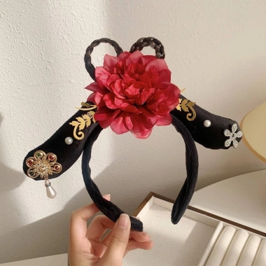 Mũ cổ đại, vòng tóc Hanfu ngọc trai kim cương giả - Hoa retro, vải cổ, băng đô lễ hội