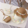 Mũ cói bé 3-6 tuổi kèm túi rộng vành chống nắng tua rua chấm bi xinh xắn 2