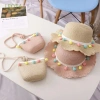 Mũ cói bé 3-6 tuổi kèm túi rộng vành chống nắng tua rua chấm bi xinh xắn 5
