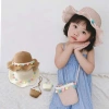 Mũ cói bé 3-6 tuổi kèm túi rộng vành chống nắng tua rua chấm bi xinh xắn 6