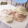 Mũ cói bé 3-6 tuổi kèm túi rộng vành chống nắng tua rua chấm bi xinh xắn 7