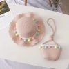 Mũ cói bé 3-6 tuổi kèm túi rộng vành chống nắng tua rua chấm bi xinh xắn 10