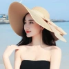 Mũ cói nón cói vành rộng 45cm bo viền phối nơ vải bố siêu xinh giá 55.000 VND