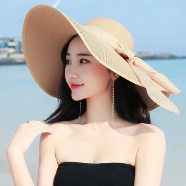 Mũ cói nón cói vành rộng 45cm bo viền phối nơ vải bố siêu xinh giá 55.000 VND