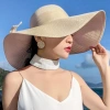 Mũ cói nón cói vành rộng 45cm bo viền phối nơ vải bố siêu xinh giá 55.000 VND 2