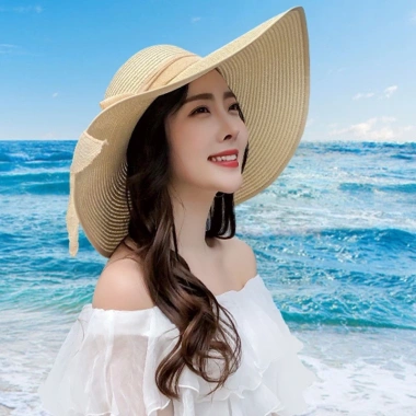 Mũ cói nón cói vành rộng 45cm bo viền phối nơ vải bố siêu xinh giá 55.000 VND