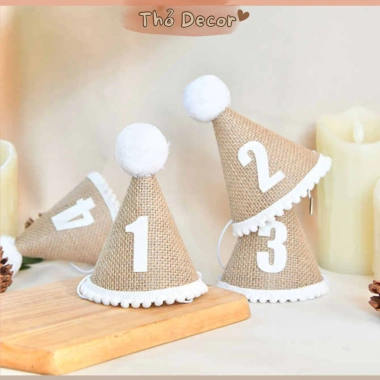 Mũ cói sinh nhật Hàn Quốc Vintage siêu dễ thương, nón vải bố cute cho bé 22.500₫ 3