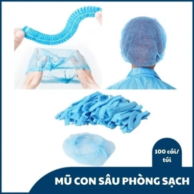Mũ Con Sâu Y Tế Phòng Sạch Màu Xanh Dùng 1 Lần Túi 100 chiếc Giá ưu đãi 98.000₫