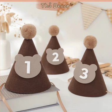 Mũ dạ Gấu Nâu dễ thương Nón nỉ sinh nhật cho bé phong cách Hàn Quốc 27.000đ 2