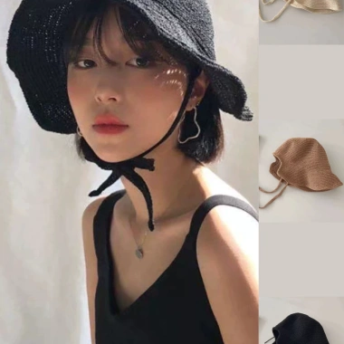 Mũ dệt kim cách điệu dây nơ MU509 - Nón vành đơn giản, dễ phối thời trang nữ, 55.000₫