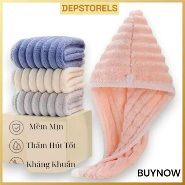 Mũ khăn quấn tóc sóng khô nhanh, mềm mại, nút cài cố định - Giá chỉ 22.000₫
