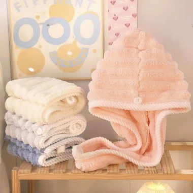 Mũ khăn quấn tóc sóng khô nhanh, mềm mại, nút cài cố định - Giá chỉ 22.000₫