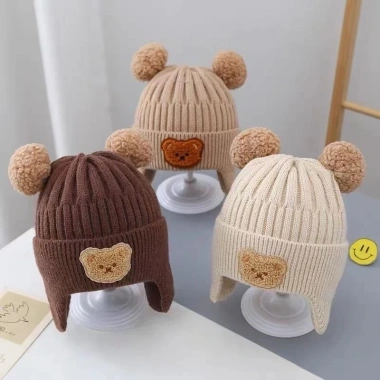 Mũ Len 3D Gấu cho Bé 0-3 tuổi, 2 quả bông mềm, nam nữ, tuyển sỉ giá ưu đãi 2