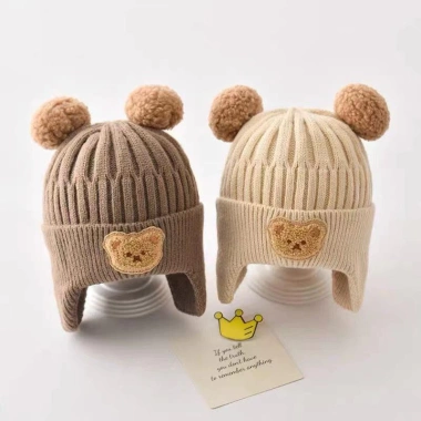 Mũ Len 3D Gấu cho Bé 0-3 tuổi, 2 quả bông mềm, nam nữ, tuyển sỉ giá ưu đãi 6