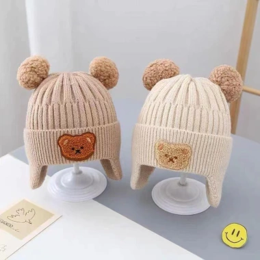 Mũ Len 3D Gấu cho Bé 0-3 tuổi, 2 quả bông mềm, nam nữ, tuyển sỉ giá ưu đãi 9