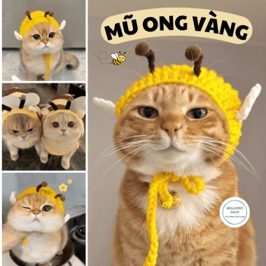 Mũ len cho chó mèo hình ong vàng - Thú cưng cosplay dễ thương, giảm còn 49.000đ