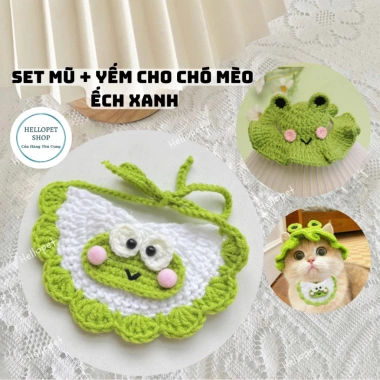 Mũ len yếm cho chó mèo, nón len xanh lá, vòng cổ 8kg - Giá chỉ 44.000đ 9