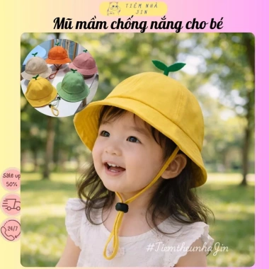 Mũ mầm nón bucket rộng vành chống nắng bé, quai đeo chống gió 0‑5 tuổi, 99.000đ