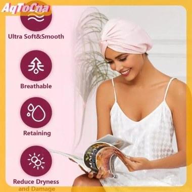 Mũ ngủ satin nữ AqToCna 2 lớp chặt chắn, chống thấm, bảo vệ tóc - 94.176₫