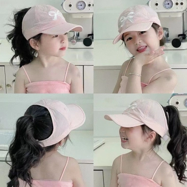 Mũ nón bé gái 2-8 tuổi, mũ lưỡi trai nửa đầu thêu nơ, siêu mềm thoáng mát, thích hợp đi biển - giảm giá 30% 2
