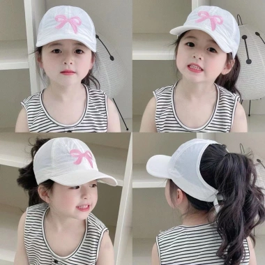 Mũ nón bé gái 2-8 tuổi, mũ lưỡi trai nửa đầu thêu nơ, siêu mềm thoáng mát, thích hợp đi biển - giảm giá 30% 3