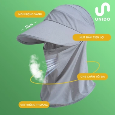 Mũ nón chống nắng 2 trong 1 Vành rộng cao cấp UNIDO K05, chống UV hiệu quả, giá 89.000₫