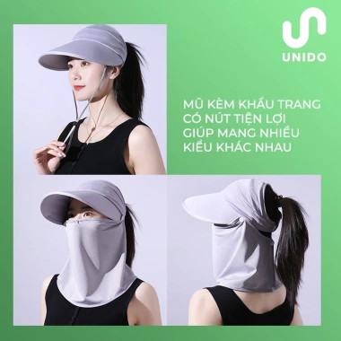 Mũ nón chống nắng 2 trong 1 Vành rộng cao cấp UNIDO K05, chống UV hiệu quả, giá 89.000₫