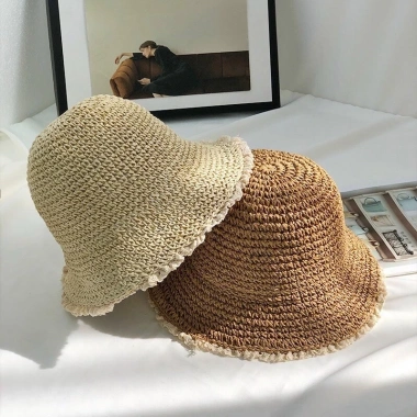 Mũ nón cói nữ đi biển móc tay thủ công ren, phong cách retro xinh xắn - Giá 75.000