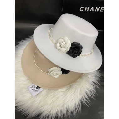 Mũ nón nỉ dạ đầu ngọc 2 hoa da thiết kế trẻ cá tính giảm giá 99k 5